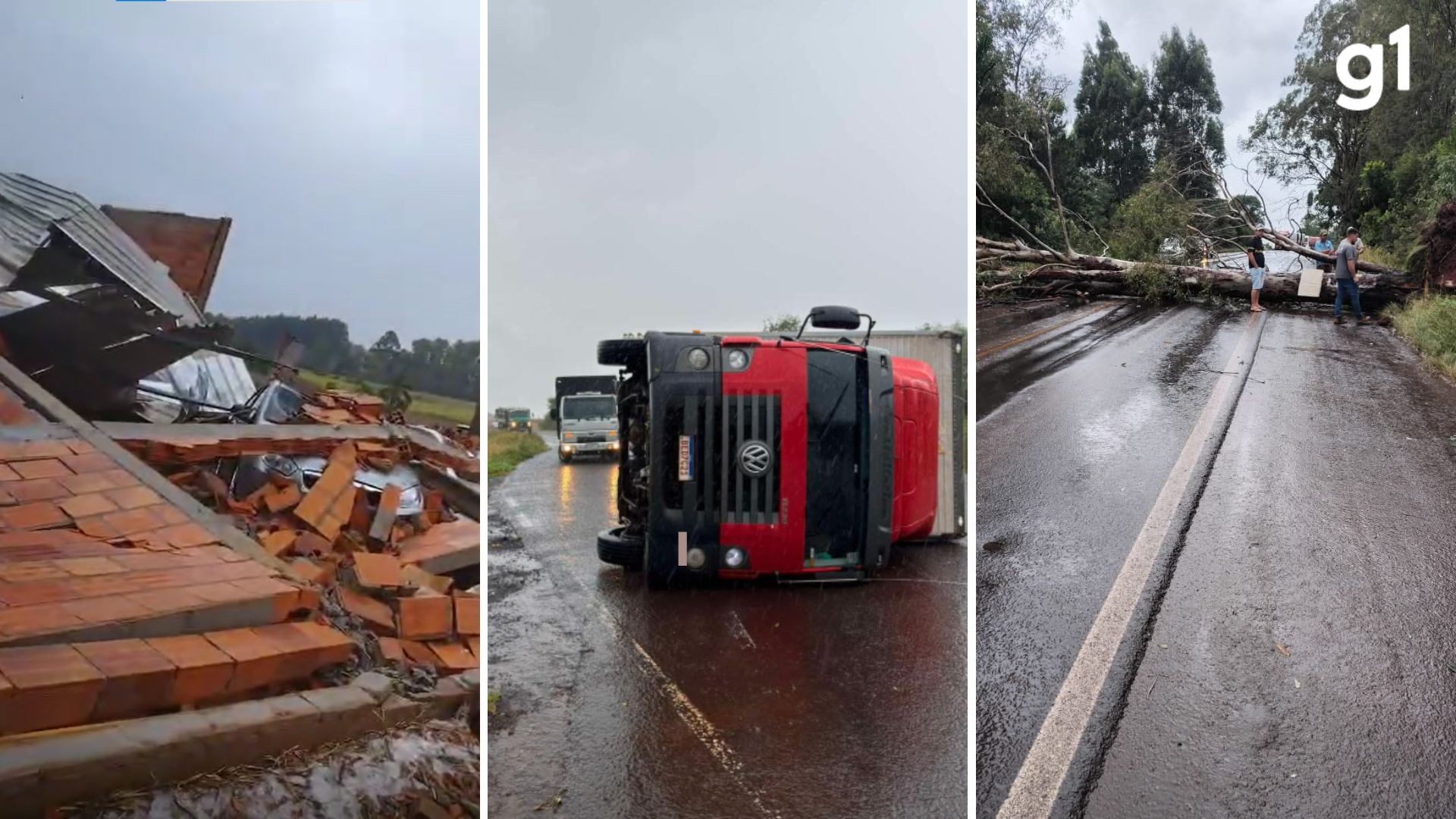 Temporal no RS: caminhão tomba com a força de vento em estrada; quedas de árvores e casas destelhadas também foram registradas