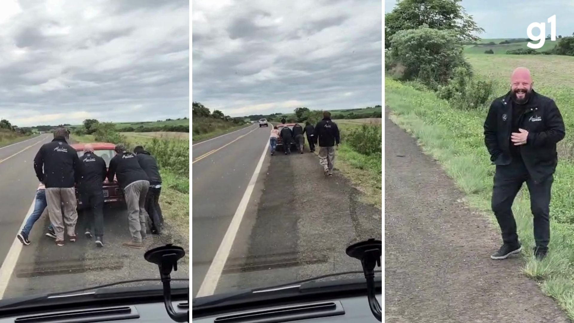 Cantor interrompe viagem para socorrer motorista que dirigia carro com mais de 50 anos e causa risadas em equipe: 'Perigo de incendiar'