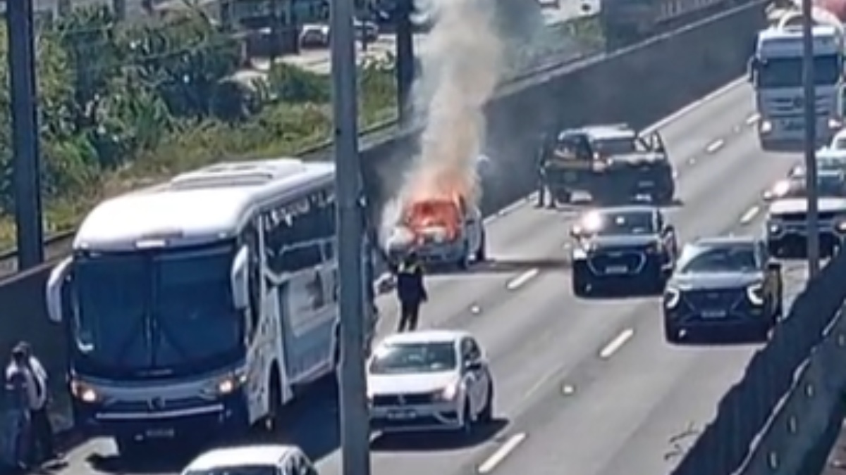 Incêndio destrói carro na BR-116 em Canoas
