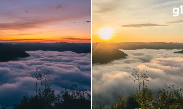 Fotógrafo registra 'mar de nuvens' na Serra Gaúcha e imagem viraliza; VÍDEO