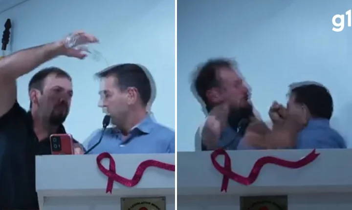 VÍDEO: Vereadores brigam a socos após parlamentar jogar água em colega durante sessão no interior do RS